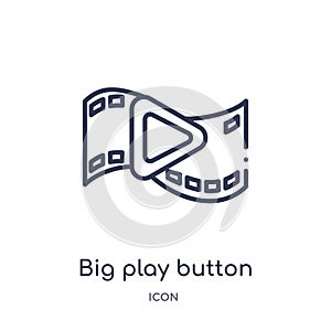 Linear big play button icon from Cinema outline collection. Thin line big play button vector isolated on white background. big