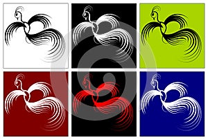 Linear bird silhouette in vector: white, black, red, blue and green photo