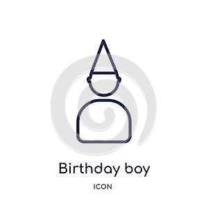 Linear birthday boy icon from Birthday party outline collection. Thin line birthday boy vector isolated on white background.