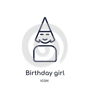 Linear birthday girl icon from Birthday party outline collection. Thin line birthday girl vector isolated on white background.
