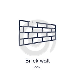 Linear brick wall icon from Construction tools outline collection. Thin line brick wall vector isolated on white background. brick