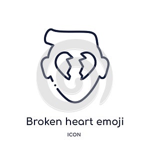 Linear broken heart emoji icon from Emoji outline collection. Thin line broken heart emoji vector isolated on white background.
