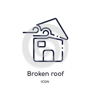 Linear broken roof icon from Meteorology outline collection. Thin line broken roof icon isolated on white background. broken roof