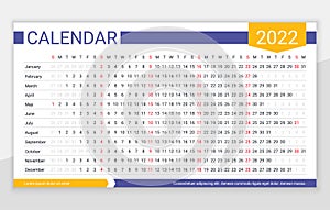 2022 linear calendar. Calender planner template. Vector illustration photo
