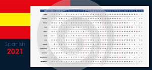 Linear calendar 2021. Clear design. Horizontal grid with selected sundays. photo