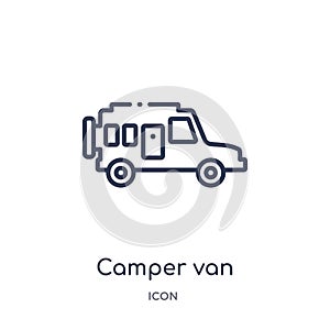 Linear camper van icon from Camping outline collection. Thin line camper van vector isolated on white background. camper van