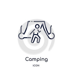 Linear camping icon from Free time outline collection. Thin line camping vector isolated on white background. camping trendy