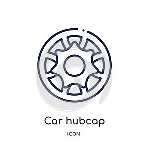 Linear car hubcap icon from Car parts outline collection. Thin line car hubcap vector isolated on white background. car hubcap