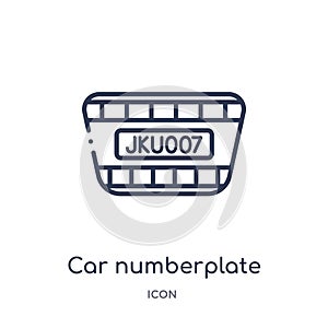 Linear car numberplate icon from Car parts outline collection. Thin line car numberplate vector isolated on white background. car