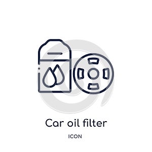 Linear car oil filter icon from Car parts outline collection. Thin line car oil filter vector isolated on white background. car