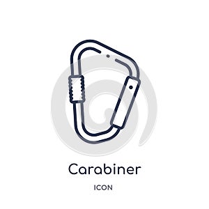 Linear carabiner icon from Camping outline collection. Thin line carabiner vector isolated on white background. carabiner trendy