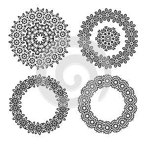 Linear carelessly drawn by hand a vector sketch ornamental mandala set. Abstract monochrome line art backdrop template
