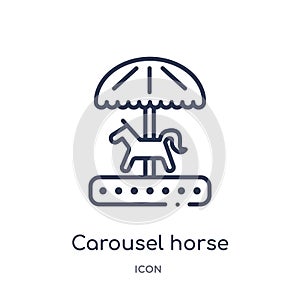 Linear carousel horse icon from Entertainment outline collection. Thin line carousel horse icon isolated on white background.