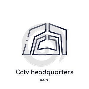 Linear cctv headquarters icon from Asian outline collection. Thin line cctv headquarters vector isolated on white background. cctv