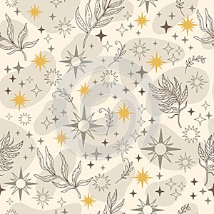 Linear celestial astrological seamless background vector beige