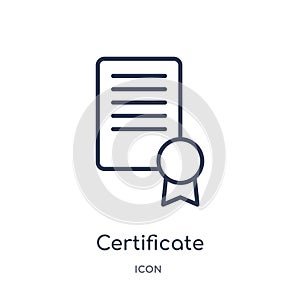 Linear certificate icon from Delivery and logistic outline collection. Thin line certificate vector isolated on white background.