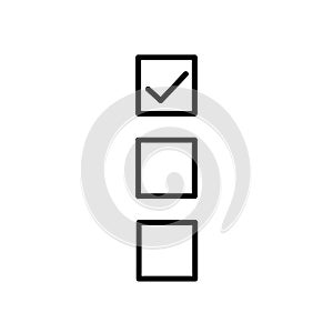 Linear Check icon and blank box. Approved symbol. Ok icon. Check button sign. Tick icon. Checkpoint. Linear style sign
