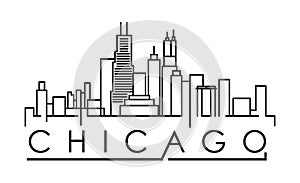 Linear Chicago City Silhouette with Typographic Design