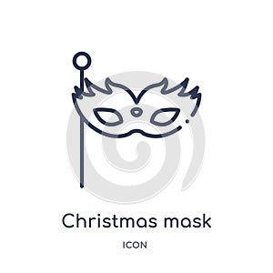 Linear christmas mask icon from Christmas outline collection. Thin line christmas mask vector isolated on white background.