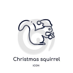 Linear christmas squirrel icon from Christmas outline collection. Thin line christmas squirrel vector isolated on white background photo