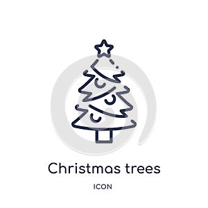 Linear christmas trees icon from Ecology outline collection. Thin line christmas trees vector isolated on white background.