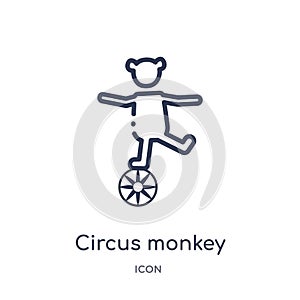 Linear circus monkey icon from Circus outline collection. Thin line circus monkey vector isolated on white background. circus