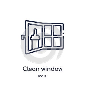 Linear clean window icon from Cleaning outline collection. Thin line clean window vector isolated on white background. clean