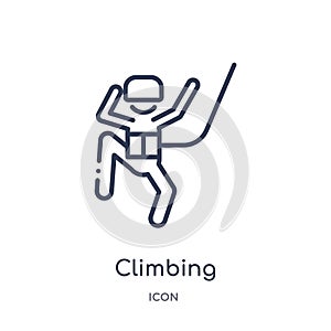 Linear climbing icon from Free time outline collection. Thin line climbing vector isolated on white background. climbing trendy