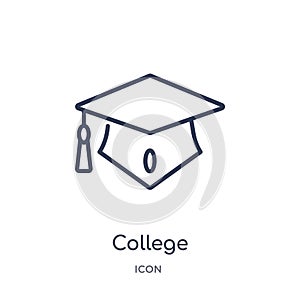 Linear college graduation cap icon from Fashion outline collection. Thin line college graduation cap icon isolated on white