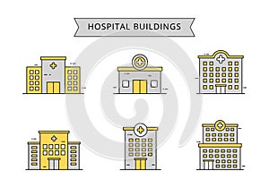 Linear color style of hospital building icons