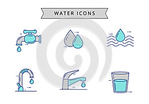 Linear color style of water icon set