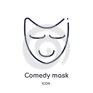 Linear comedy mask icon from Education outline collection. Thin line comedy mask icon isolated on white background. comedy mask