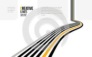 Linear composition vector road to horizon, abstract background with lines in 3D perspective, optical illusion op art, black and