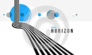 Linear composition vector road to horizon, abstract background with lines in 3D perspective, optical illusion op art, black and