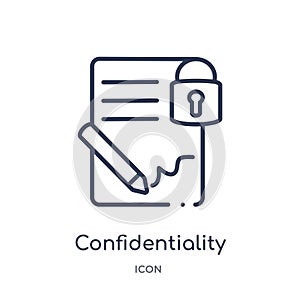 Linear confidentiality agreement icon from Human resources outline collection. Thin line confidentiality agreement icon isolated