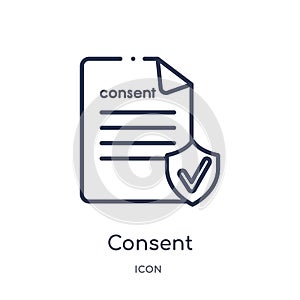 Linear consent icon from Gdpr outline collection. Thin line consent icon isolated on white background. consent trendy illustration