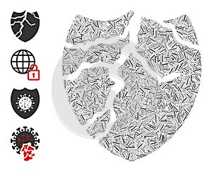 Linear Corrupted Shield Icon Vector Mosaic