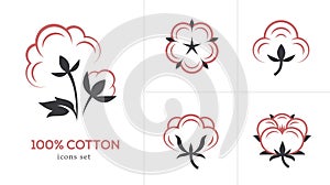 Linear cotton icon set