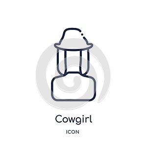 Linear cowgirl icon from Desert outline collection. Thin line cowgirl vector isolated on white background. cowgirl trendy