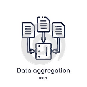 Linear data aggregation icon from General outline collection. Thin line data aggregation icon isolated on white background. data photo