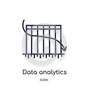 Linear data analytics bars chart with descendant line icon from Business outline collection. Thin line data analytics bars chart photo