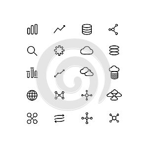 Linear Data Science and Cloud Computing Icon Set