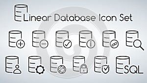 Linear Database, Server Isolated Flat Web Mobile Icon set. Vector Illustration isolated on modern background.