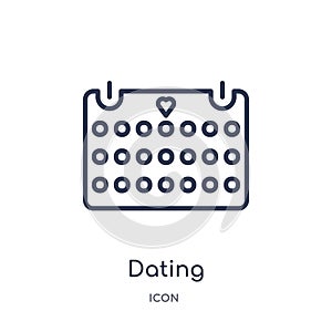 Linear dating icon from Birthday party outline collection. Thin line dating vector isolated on white background. dating trendy