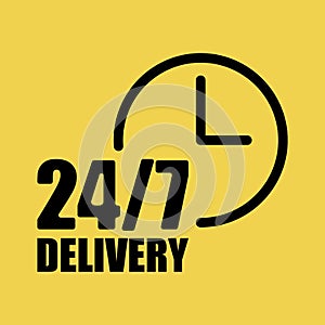 Linear delivery 24 7. Online concept. Clock icon vector. Call icon. Customer support. Outline symbol. Stock image
