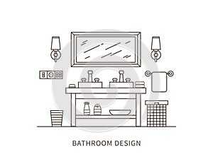 Linear design illustration of modern designer bathroom interior