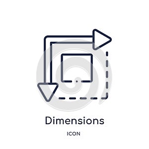 Linear dimensions icon from Geometry outline collection. Thin line dimensions icon isolated on white background. dimensions trendy