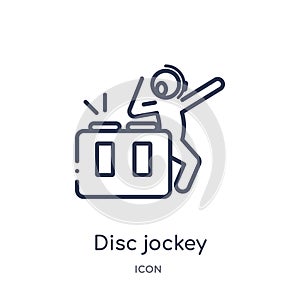 Linear disc jockey icon from Activity and hobbies outline collection. Thin line disc jockey vector isolated on white background.