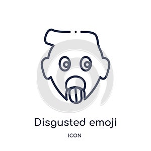Linear disgusted emoji icon from Emoji outline collection. Thin line disgusted emoji vector isolated on white background.