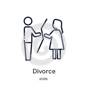 Linear divorce icon from Law and justice outline collection. Thin line divorce icon isolated on white background. divorce trendy